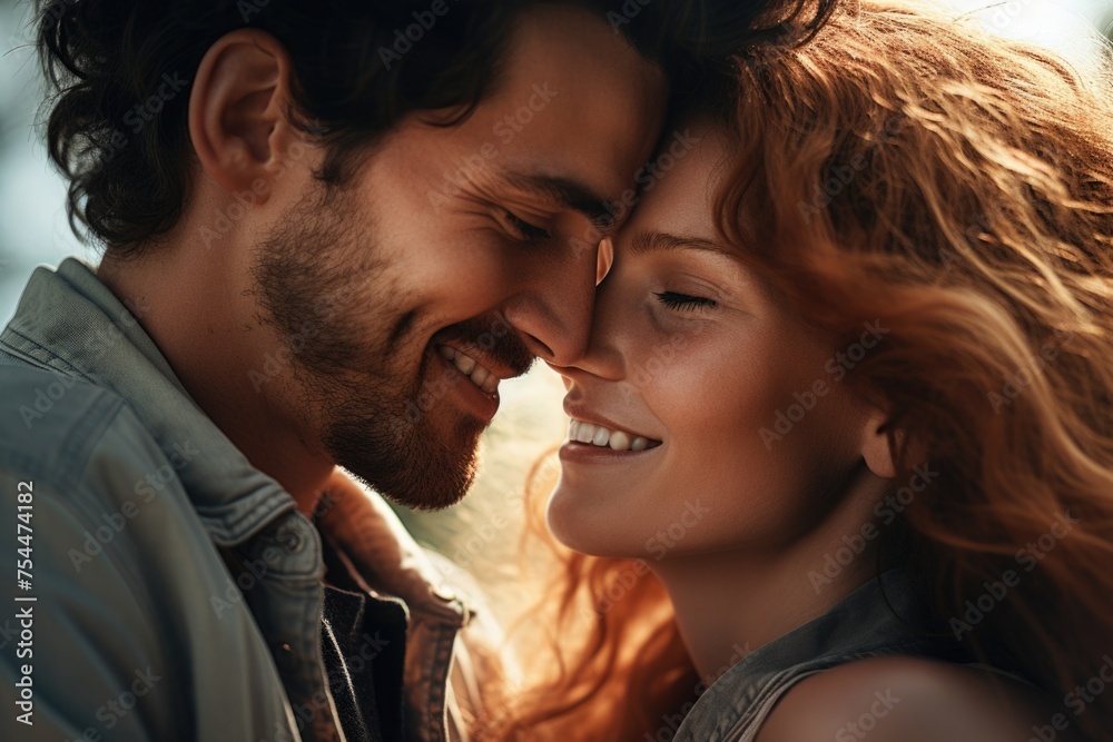 Poster A man and a woman smiling at each other. Suitable for various concepts