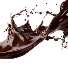 Rolgordijnen a dark creamy chocolate wave, splashes, or shakes with drops, isolated on a transparent background.  © Matthew