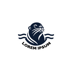 Otter mascot emblem with ocean waves