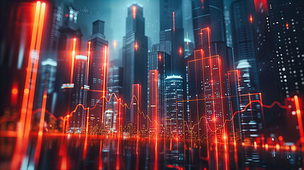 Fototapeta premium Futuristic Cityscape at Night, Digital Neon Lights and Urban Architecture, Concept of Modern Metropolis and Technology