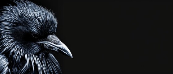  a black and white photo of a bird with feathers on it's head and a black background behind it.