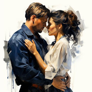 Man and woman. Love and tenderness in a romantic dance. Illustration on a white background.