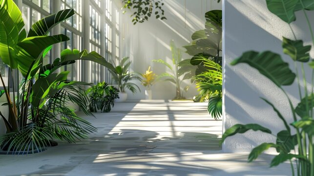 Modern and multifunctional flat apartment with plants. Copy space image. Place for adding text or design