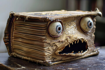 A book that is alive and has eyes, mouth and limbs