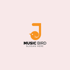 Music bird logo with a yellow bird and note