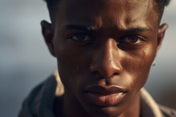 Obraz premium Close up of a young man with a sad expression. Suitable for emotional concepts