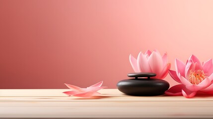 Obraz na płótnie Canvas Zen stones, velvet sand and lotus flower on pink background witn copy space, wellness and harmony, massage and bodycare, spa and wellness concept