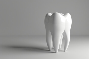 3d human tooth model isolated on gray background with copyspace 