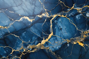 Blue marble background natural marble texture. Glossy granite slab gold inserts