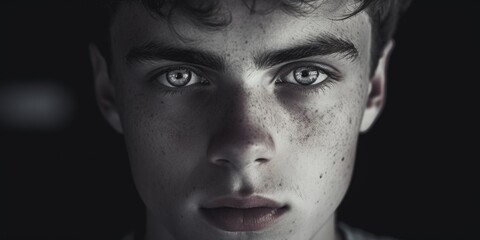 Close up portrait of a young man with freckles. Suitable for skincare or beauty concepts