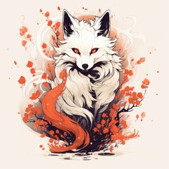 Fototapeta premium A detailed drawing of a white fox with striking red eyes. Suitable for various design projects