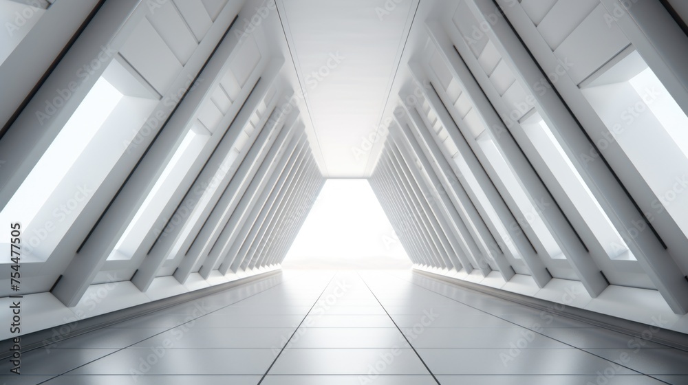 Poster A simple image of an empty room with many windows. Suitable for real estate or interior design concepts