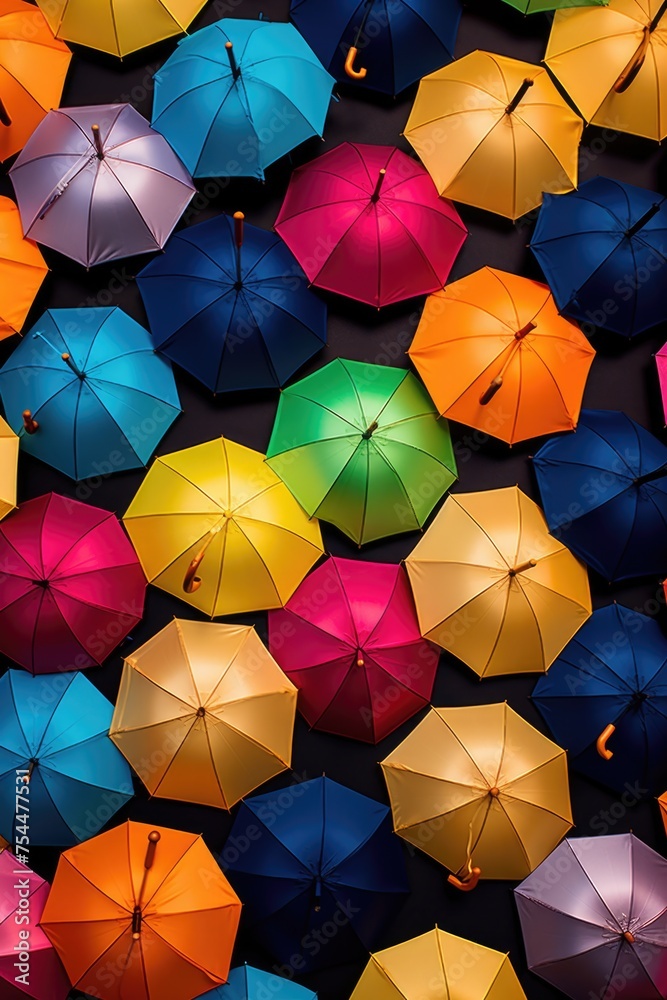Poster Colorful umbrellas floating in the air. Great for adding a pop of color to any design project