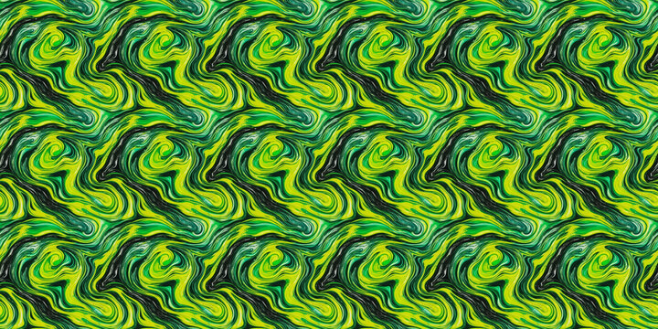 Green and Black Background With Wavy Shapes