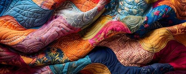 Patchwork Harmony Whimsical Scene of a Patchwork Quilt Creating Cohesion. Concept Floral Patterns, Textures, DIY Crafts, Cozy Home Decor, Vibrant Colors