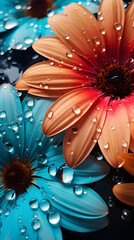 A macro photograph of water droplets on vibrant flower petals, a close-up mobile wallpaper photography Generative AI