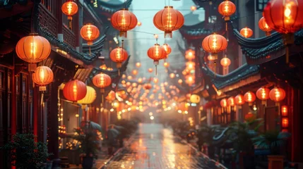  a street filled with lots of red lanterns hanging from the ceiling © yuchen