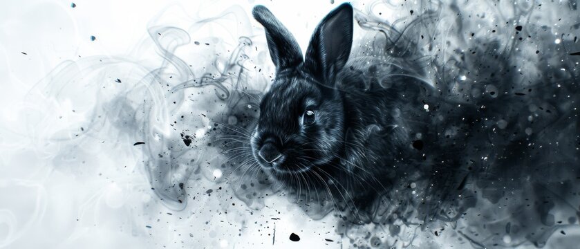  a black and white photo of a rabbit with smoke in the background and a black and white photo of a rabbit with smoke in the foreground.