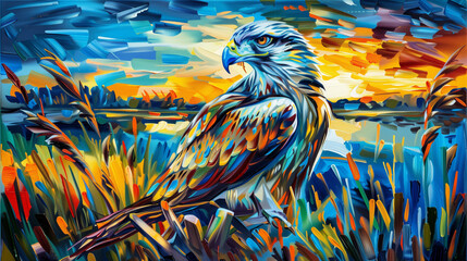 Horizontal oil painting of a Falcon. Generative AI