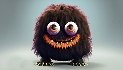 black hair round shape monster for kids, black and gray round shape monster for kids, A happy and furry little monster, Monster. Happy Halloween. Cute head face with two eyes Cartoon character 