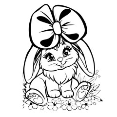 Bunny with eggs Easter coloring page
