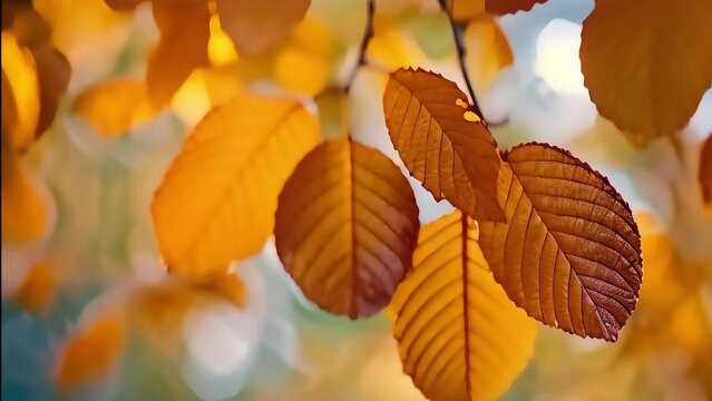 Autumn leaves in warm tones with a soft-focus background, capturing the essence of fall.
