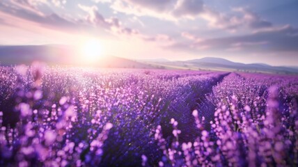 Soft focus lavender field with gentle sunlight - A dreamy, soft-focus image of a lavender field bathed in gentle sunlight, creating a soothing vibe