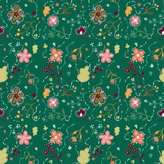 stylized composition with flowers on a green background