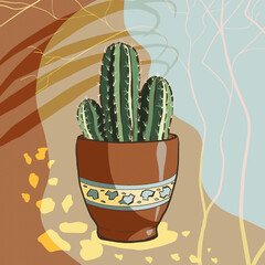 Abstract color composition with stylized cactus