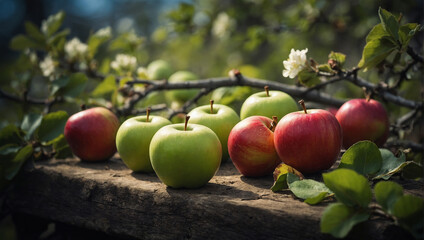 Rote und grüne Äpfel nach der Ernte - obrazy, fototapety, plakaty