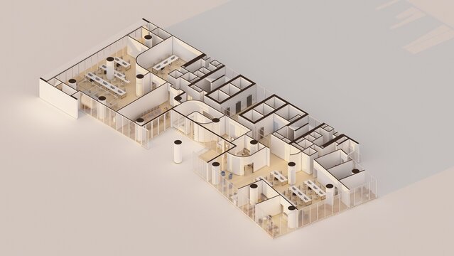 Commercial office space Isometric interior design 3d render