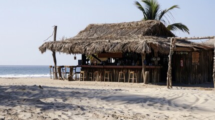Tropical Beach Bar. Thatched Roof Refuge Isolated Against Transparency