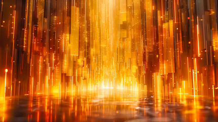 Golden Glowing Abstract Background, Concept of Luxury and Celebration, Shiny Light Patterns and...