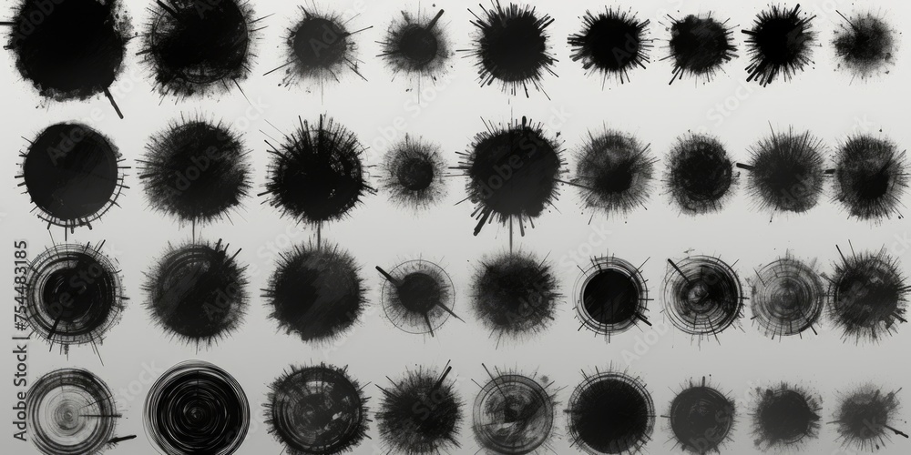Poster abstract black ink splats on white background, versatile for various design projects