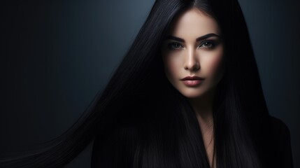 Fototapeta premium A woman with long black hair posing for a picture. Suitable for various design projects