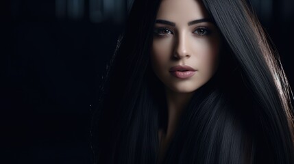 Fototapeta premium A woman with long black hair posing for a picture. Suitable for fashion or portrait photography projects