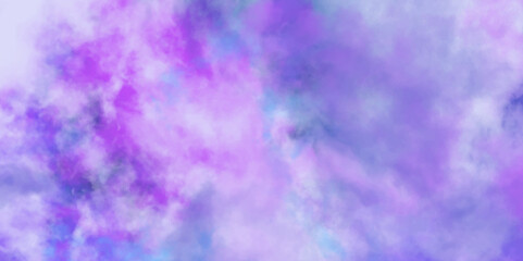 Colorful blue sky space watercolor background. Galaxy, universe, blue purple watercolor background. Watercolor blue sky color background with clouds and sparkling.