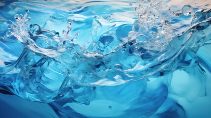 Blue sea water with foam and waves closeup. Natural background.