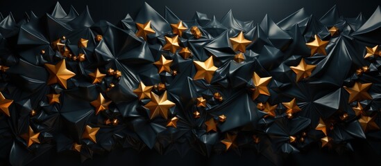 golden stars on a black background - obrazy, fototapety, plakaty