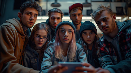 Obraz premium A group of diverse young team of of programmers of the development and launch process of a new mobile game in a telecommunications startup. Telecommunication Technology Start Up Business Concept