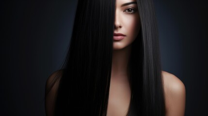 A woman with long black hair posing for a picture. Perfect for lifestyle and beauty concepts
