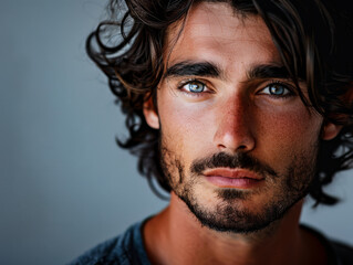 Portrait of a young caucasian man isolated from a grey copy space background ideal for text