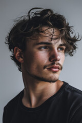 Fototapeta premium Portrait of a young caucasian man isolated from a grey copy space background ideal for text