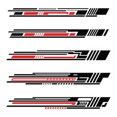 Collection of types of racing style car wrap vinyl stickers - obrazy, fototapety, plakaty