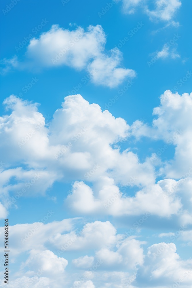 Poster a plane flying through a blue cloudy sky. suitable for travel and transportation concepts