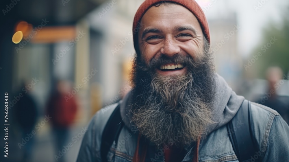Poster A man with a long beard wearing a hat, suitable for various projects