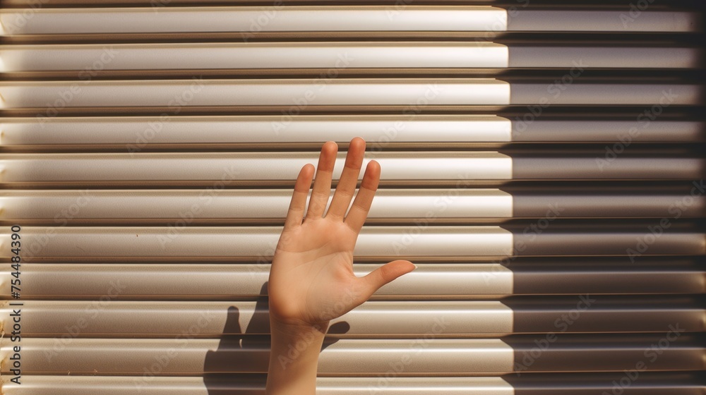 Poster A person's hand reaching out of a window, suitable for various concepts and designs