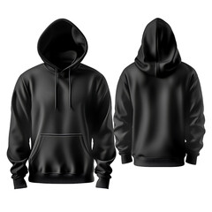 collection of blank black male hoodie sweatshirt long sleeve with clipping path, men's hoodie with hood for your design mockup for print, isolated on a white background 