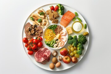 A white plate filled with assorted delicious food. Great for food blogs or restaurant menus