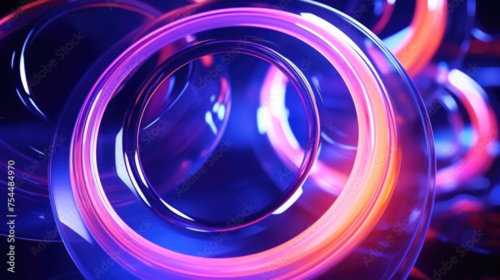 Poster Close-up of a circular object with neon lights, perfect for modern and futuristic concepts